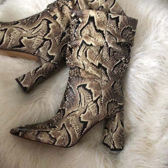 Vince Camuto Ambie Multi Snake Pointed Toe Mid Shaft Slouch Block Heel Booties - Picture 6 of 15